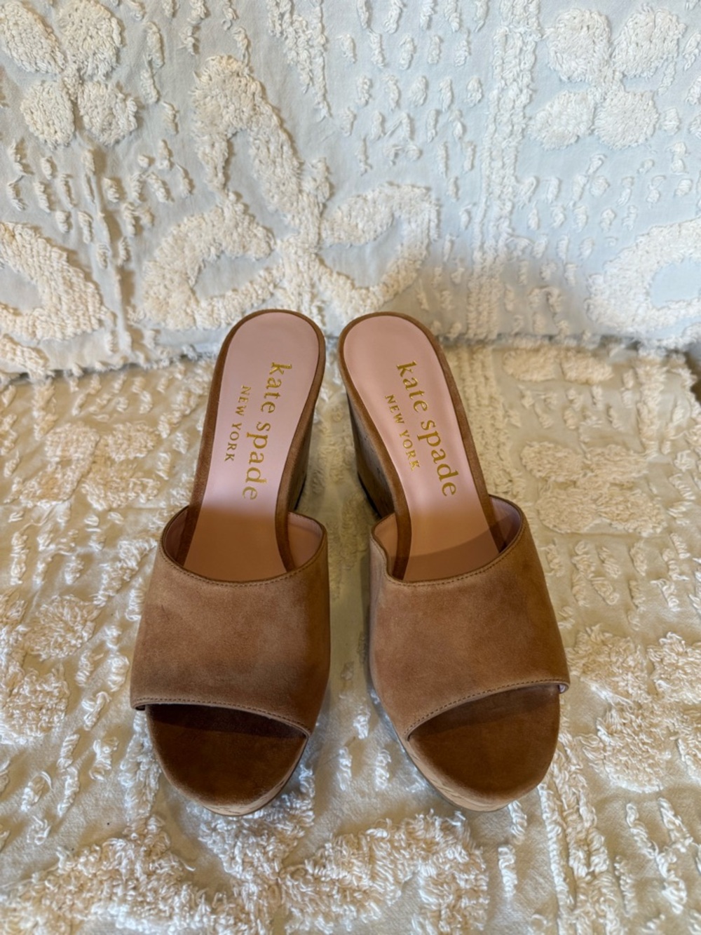 kate spade Tan Suede Open-Toe Mule Slides #590
